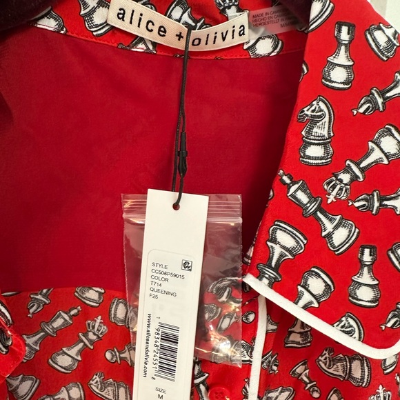 Alice + Olivia Willa Chess-Print Silk Shirt Size Medium - Picture 8 of 9